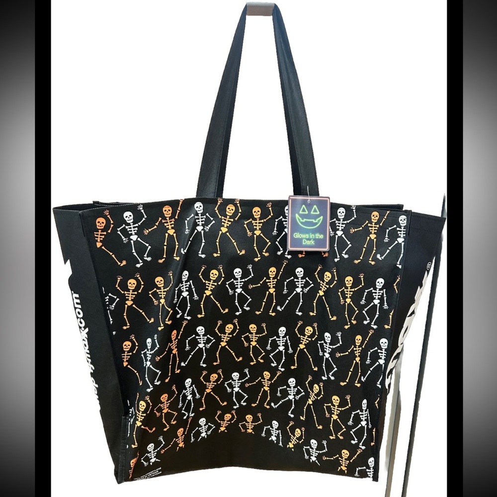 3 Reusable Halloween Bags Skeletons Glow In The Dark Black Totes TJ Maxx NEW